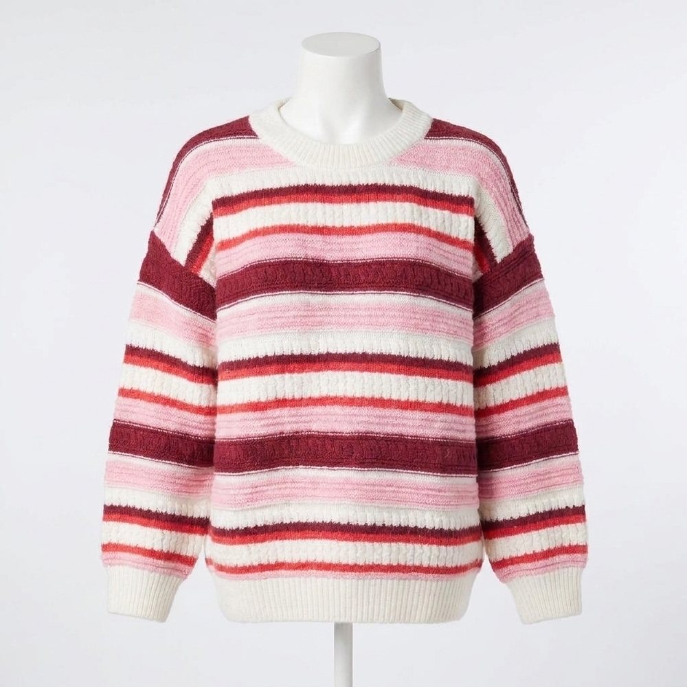 NEW COCO + CARMEN paloma textured stripe sweater in pink stripes